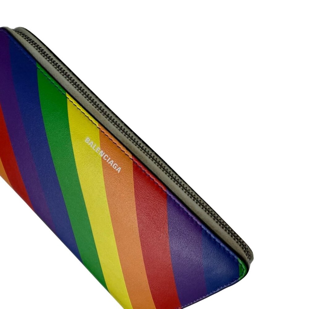 BALENCIAGA Smooth Calfskin Logo Rainbow Ville Continental Zip Around Wallet - Picture 9 of 12